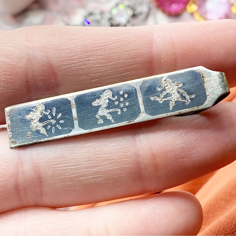 Vintage Siam Sterling silver Asian Niello enamel men’s tie clip